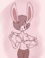 belly_button boobs bra bra_pull breast_exposed breasts female rabbit rabbit_ears rabbit_girl tits_exposed zawattio(artist)