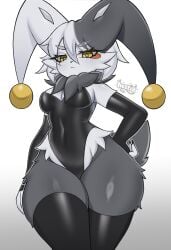 bunnysuit dupin_(pal) female female_only hestid huge_ass legwear palworld rabbit solo solo_female solo_focus tagme two-tone_fur white_fur yellow_eyes
