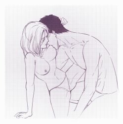 1boy 1girls annie_leonhardt attack_on_titan bertolt_hoover breast_sucking duo duo_focus hair_down kuobi_meon monochrome panties_only partially_nude sex straight straight_sex sucking_breasts sucking_nipples untied_hair