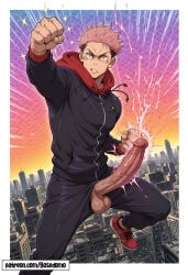 ai_art ai_generated anime anime_character anime_screencap anime_style bara big_ass big_balls big_muscles big_penis gay gay_domination gay_male muscles muscular muscular_male yaoi