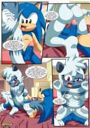 1boy 1girls a_tale_of_tangle's_tail_(comic) anal anal_sex anthro anus ass balls bbmbbf bed blush breasts comic female male male/female mobian_(species) mobius_unleashed nipples nude palcomix penis pillow pussy reverse_cowgirl_position sega sex sonic_(series) sonic_the_hedgehog sonic_the_hedgehog_(series) tangle_the_lemur