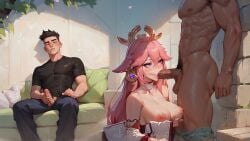 ai_generated animated blowjob cuckold cuckolding deepthroat face_fucking genshin_impact hentai nsfw sph yae_miko