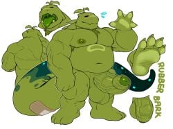 3_fingers 4_toes anthro big_cock big_dick big_penis chubby chubby_anthro chubby_belly chubby_male cock dick gay green_body green_cock green_cock_head green_dick green_penis green_tongue grey_body male male/male male_only open_mouth penis reference_sheet rubberbark