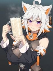 1girl ai_generated blush cum_in_mug demenishki face_markings female huge_tits indie_virtual_youtuber large_breasts multicolored_hair short_hair slutty_female virtual_youtuber voluptuous voluptuous_female