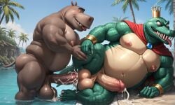 2boys abs ai_generated alligator anal anal_insertion anal_penetration anal_sex anthro anthro_on_anthro anthro_penetrated anthro_penetrating anthro_penetrating_anthro balls bara beach big_balls big_muscles big_nipples big_pecs big_penis booster_rex chest_hair crocodile crossover crown cum cum_drip cum_on_penis cumming_from_anal_sex cumming_together cumming_while_penetrated cumming_while_penetrating cumshot daddy dilf donkey_kong_(series) dreamworks ejaculation erect_nipples erection furry furry_male gay green_body green_skin grey_body hair hairy hairy_male happy_trail hippopotamid hippopotamus huge_balls huge_cock huge_muscles huge_nipples huge_pecs hunk k_rool kremling madagascar_(series) madagascar_escape_2_africa male male/male male_only masturbation moto_moto muscular muscular_anthro muscular_male nintendo nipples nude obese obese_anthro obese_male orgasm overweight overweight_anthro overweight_male paramount_pictures pecs penis pubic_hair red_cape reptile scalie thick_eyebrows water yaoi yiff