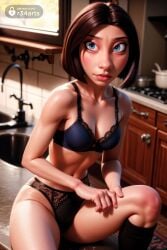 1girls ai_generated artist_name black_bra black_panties black_socks blue_eyes bob_cut bra breasts brown_hair cleavage colette_tatou collarbone disney hi_res indoors kitchen kneehighs lace_trim lingerie lips looking_at_viewer medium_breasts navel panties pixar r34arts ratatouille short_hair sink sitting socks solo underwear underwear_only window