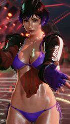 1girls big_breasts bikini cleavage female female_only omegaxsmash reina_mishima standing tekken tekken_8 thick_thighs