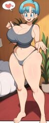 1girls ai_generated big_breasts blue_hair bottom_heavy bulma_briefs cameltoe cleavage dragon_ball dragon_ball_z female full_body heart mature_female milf mullon novelai thick_thighs thong underwear wide_hips