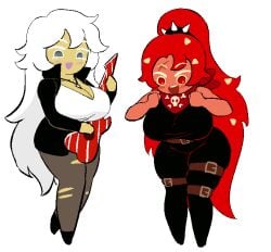 2girls big_breasts chili_pepper_cookie cookie_run cookie_run_kingdom cookie_run_ovenbreak cookie_run_tower_of_adventure dracoarcto long_hair long_white_hair red_hair rockstar_cookie rule_63 tagme white_hair