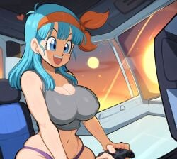 1girls ai_generated big_breasts blue_hair bottom_heavy bulma_briefs cleavage dragon_ball dragon_ball_z female mature_female milf mullon novelai space spacecraft spaceship thick_thighs underwear wide_hips