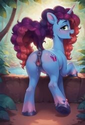 ai_generated animal_genitalia animal_pussy anus ass blue_body blue_fur cutie_mark equid equine female female_only feral feral_only friendship_is_magic furry horse misty_brightdawn_(mlp) mlp_g5 my_little_pony pony purple_hair pussy quadruped solo tongue tongue_out unicorn