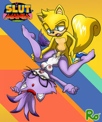 anthro black_nose blaze_the_cat breasts cum duo erection female male mammal nipples nude open_mouth orgasm penetration penis pussy raianonzika ray_the_flying_squirrel sex simple_background sonic_(series) straight text tongue vaginal_penetration video_games