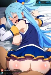 1boy 1boy1girl ai_generated aqua_(konosuba) aqua_eyes bed big_ass big_breasts blue_hair blush blush curvy curvy_figure female grabbing hair_ornament juanpiamvs kono_subarashii_sekai_ni_shukufuku_wo! konosuba long_hair nipples open_mouth patreon patreon_username penetration penetration_from_behind sex sex_from_behind sex_on_bed subscribestar subscribestar_username watermark