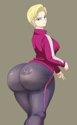 alternate_version_available android_18 blonde_hair blue_eyes cheating_wife cuckold dark-skinned_male dragon_ball_super dragon_ball_z huge_ass lear_peack netorare ntr queen_of_spades short_hair tattoo yoga_pants