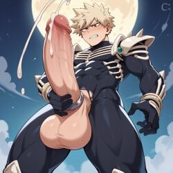 ai_generated big_balls big_penis cock_ring createai_art cum gay halloween katsuki_bakugou masturbating my_hero_academia only_male skeleton_costume solo yaoi