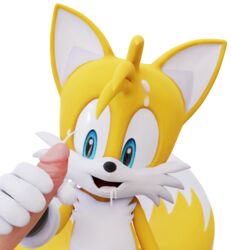 3d blue_eyes candyhead cum cum_in_mouth cum_on_face sonic_(series) tails white_fur yaoi yellow_fur