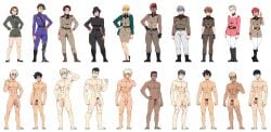 6+boys 6+girls abs absurdres arms_up bare_arms bare_legs bikini black_bikini black_hair blonde_hair blue_bikini blue_eyes bodysuit breasts brown_eyes brown_hair camouflage camouflage_bikini cfnm cleavage closed_mouth clothed_female_nude_male crotch dark_skin diving_suit facial_hair feet female_pubic_hair flaccid foreskin glans green_eyes green_hair grey_hair groin hand_on_own_hip highres ichan ichan-desu ignition_crisis large_penis long_hair looking_at_viewer military moustache multiple_boys multiple_girls multiple_views muscular navel nipples nude one-piece_swimsuit pale_skin parted_lips pectorals penis pink_one-piece_swimsuit pubic_hair purple_hair purple_one-piece_swimsuit red_bikini red_hair salute scar scar_on_face sgt_crisis short_hair shorts simple_background smile spiked_hair standing stomach sunglasses swimsuit tan tanline teeth testicles thighs thumbs_up urethra veins veiny_penis wetsuit white_background yellow_bikini