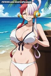 ai_generated aindroidparanoid ass beach bicolored_hair big_ass big_breasts big_butt bikini busty cameltoe colored_hair fat_ass female female_only headphones hips huge_breasts large_ass large_breasts large_butt massive_breasts one_piece outdoors stable_diffusion swimsuit thick_ass thick_thighs uta_(one_piece) waist