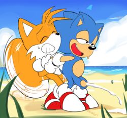 anal anal_sex anthro arm_grab balls beach bedroom_eyes canine classic_sonic_(universe) clenched_teeth closed_eyes clothing cum cum_in_ass cum_inside cum_while_penetrated cumshot duo ejaculation erection exposed_torso footwear fox fur gay gloves half-closed_eyes hands-free handwear hedgehog looking_pleasured male mammal mostly_nude narrowed_eyes open_mouth orgasm orgasm_face outside penetration penis prison_guard_position seaside senshion sex shoes sonic_(series) sonic_mania sonic_the_hedgehog sonic_the_hedgehog_(series) sweat tails teeth yaoi