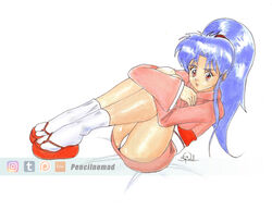 1girls blue_hair botan breasts female female_only large_breasts long_hair pale-skinned_female pale_skin panties pencilnomad presenting shinigami shounen_jump solo upskirt watercolor_(artwork) white_panties yu_yu_hakusho yukata