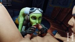 1girls 2boys blowjob double_blowjob double_handjob green_body green_skin hera_syndulla sfm_hood star_wars star_wars_rebels