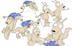 absurd_res anthro balls clothing fur genitals hi_res macropod male mammal marsupial modo_tu nickelodeon nude penis rocko's_modern_life rocko_rama solo swimming_trunks swimwear tail tan_body tan_fur teeth thick_tail wallaby x231_(artist)