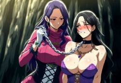 2girls ai_generated big_breasts captured duo fantasy female/female large_breasts mullon nameless_character novelai original slave smile yuri yuri