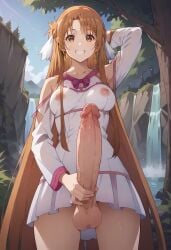 ai_generated asuna brown_eyes light_brown_hair medium_breasts sexy_body solo_futa standing sword_art_online uncensored