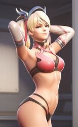 3d ai_generated alvoric bedroom_eyes blonde_hair blue_eyes clothed lustful_gaze mercy overwatch pink_mercy posing underwear