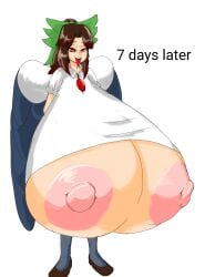 1girls breast_expansion breasts_bigger_than_head drooling enormous_breasts horny hyper_breasts nipples standing tongue_out touhou touhou_project trix5 utsuho_reiuji