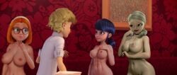 abs big_breasts blue_hair ferjuasi marinette_dupain-cheng miraculous_ladybug nude nude_female red_hair sabrina_raincomprix tagme