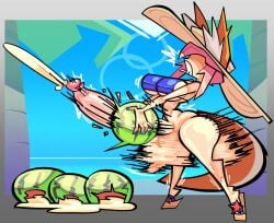 1futa bikini bikini_top blue_bikini blue_bikini_top blue_nails bottomless bottomless_futa cum ejaculation fate/grand_order fate_(series) food food_penetration food_play fox_ears fox_tail futa_only futanari hat huge_balls huge_cock intersex kemonomimi light-skinned_futa light-skinned_futanari lottieplus masturbation medium_hair motion_lines nail_polish object_penetration open_mouth pink_hair sandals swimsuit tail tamamo_no_mae_(fate) tamamo_no_mae_(swimsuit_lancer) watermelon wide_hips