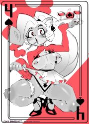 2023 activision anthro artist_name bandicoot beverage bottomwear card cigarette clothed clothing coco_bandicoot crash_(series) crouching dated eyebrows female fingers footwear genitals hair hi_res high_heels legband looking_at_viewer mammal marsupial nipple_piercing nipples open_mouth piercing playing_card ponytail pussy pussy_floss raised_bottomwear raised_clothing raised_skirt raised_topwear restricted_palette shoes skirt smoking solo text thighband topwear vixycore waiter