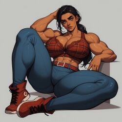 1female 1girls abs ai_generated belt biceps big_breasts big_calves big_thighs black_hair boots bra breasts bushy_eyebrows button_down_shirt cleavage cleavage_overflow clydemystik3 dark_hair dark_skin dark_skinned_female feet_together female female_focus female_only flannel flannel_shirt huge_breasts jeans julia_santos latina latina_female lean_body lean_figure lean_muscle lean_muscles legs_apart lips long_hair looking_at_viewer mature mature_body mature_figure mature_woman muscle_girl muscle_mommy muscles muscles_through_clothes muscular muscular_arms muscular_female muscular_legs muscular_thighs original_character padded_bra pants ponytail round_breasts shirt sitting sneakers solo solo_female solo_focus tan-skinned_female tan_skin thick thick_thighs thighs tight_clothing tight_jeans tight_pants tired_expression tired_eyes tomboy voluptuous voluptuous_female wavy_hair wide_hips yodayo