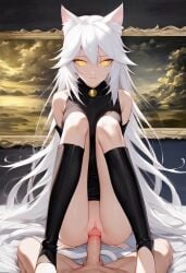 ai_generated cat_ears catgirl cock original_character pussy teasing white_hair yellow_eyes