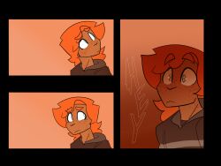 1boy 1male averysweatyboy background deer_boy digital_drawing_(artwork) digital_media_(artwork) english_text freckles half_deer lily_(averysweatyboy) looking_around looking_for_someone panels red_hair red_hair simple_background