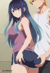 ai_generated ass_grab big_ass big_breasts hoshino_aquamarine kurokawa_akane oshi_no_ko