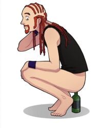 beer_bottle bottle bottle_in_ass bottle_insertion dreadlocks eyebrow_piercing facial_hair green_eyes long_hair_male metalocalypse pickles_the_drummer red_hair wristband