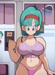 1girls ai_generated big_breasts blue_hair bottom_heavy bulma_briefs cleavage dragon_ball dragon_ball_z female mature_female milf mullon novelai thick_thighs underwear wide_hips