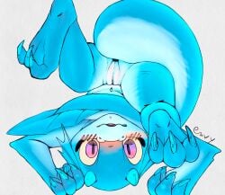 aquatic_dragon blush clumsy dragon embarrassed envy_(envyblacksun) envyblacksun female feral hi_res marine mythological_creature mythological_scalie mythology presenting reptile scalie shocked solo upside-down