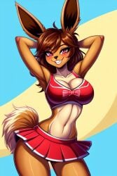 brown_hair cheerleader_uniform eevee furry_female pink_eyes