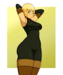 1girls arms_up ass blonde_hair bodysuit breasts cra evangelyne female female_only fibilis highres large_ass png short_hair smile solo tagme thighhighs tight_clothing wakfu