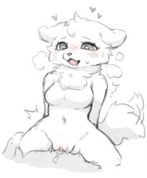 anthro anthro_penetrated blush bodily_fluids breasts breath digital_media_(artwork) drooling duo ears_down featureless_breasts female female_penetrated fur genital_fluids genitals grey_eyes heart_eyes heart_symbol hi_res male male/female navel neck_tuft nude open_mouth penetration penile penile_penetration penis pivoted_ears pussy saliva sex simple_background species_request tail tail_motion tailwag tongue tuft vaginal_penetration vulva wolfwithwing