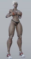 3d ass chocolate_girl cyborg dark-skinned_female dark_skin female gilf grey_hair huge_ass kazutoyoartz mature_female old_woman overwatch overwatch_2 pubes pussy sojourn_(overwatch)