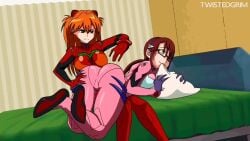 2d 2d_animation 2girls animated ass asuka_langley_sohryu bed bent_over_lap biting_pillow bodysuit breasts brown_hair butt_slap clothed clothing female female_only femdom femsub frown glasses human large_breasts light-skinned_female light_skin long_hair loop mari_illustrious_makinami neon_genesis_evangelion pillow pillow_bite plugsuit rebuild_of_evangelion red_hair smile sound spanked_butt spanking tagme twintails twistedgrim two_side_up video yuri