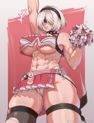 1girls abs beauty_mark blindfold cheerleader cheerleader_uniform crossover female female_only goddess_of_victory:_nikke light-skinned_female light_skin mole mole_under_mouth muscular muscular_female nier nier:_automata sireangelo solo white_hair yorha_2b