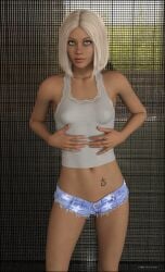 3d 3d_render blonde_hair denim denim_shorts eyeshadow female female_only fully_clothed katzenauge1 makeup mascara png revealing_clothes short_shorts shorts tattoo