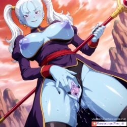 ai_generated angel_(dragon_ball) blue_skin breasts_out dragon dragon_ball dragon_ball_super exhibitionism looking_at_viewer marcarita neto_ai spread_pussy