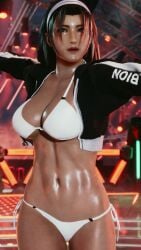 big_breasts bikini cleavage female female_only jacket kazama_jun milf omegaxsmash tekken tekken_8 thick_thighs