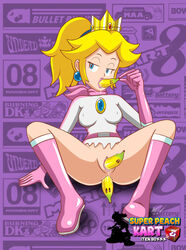 anal andersonicth anus ass banana blonde_hair blue_eyes boots breasts clothing crown double_insertion double_penetration earrings female female_only fruit gloves insertion mario_(series) mario_kart masturbation medium_breasts nintendo nipple_bulge nipples oral oral_insertion partially_clothed presenting presenting_pussy princess princess_peach pussy pussy_juice ripped_clothing solo spread_legs spreading vaginal_insertion vaginal_penetration